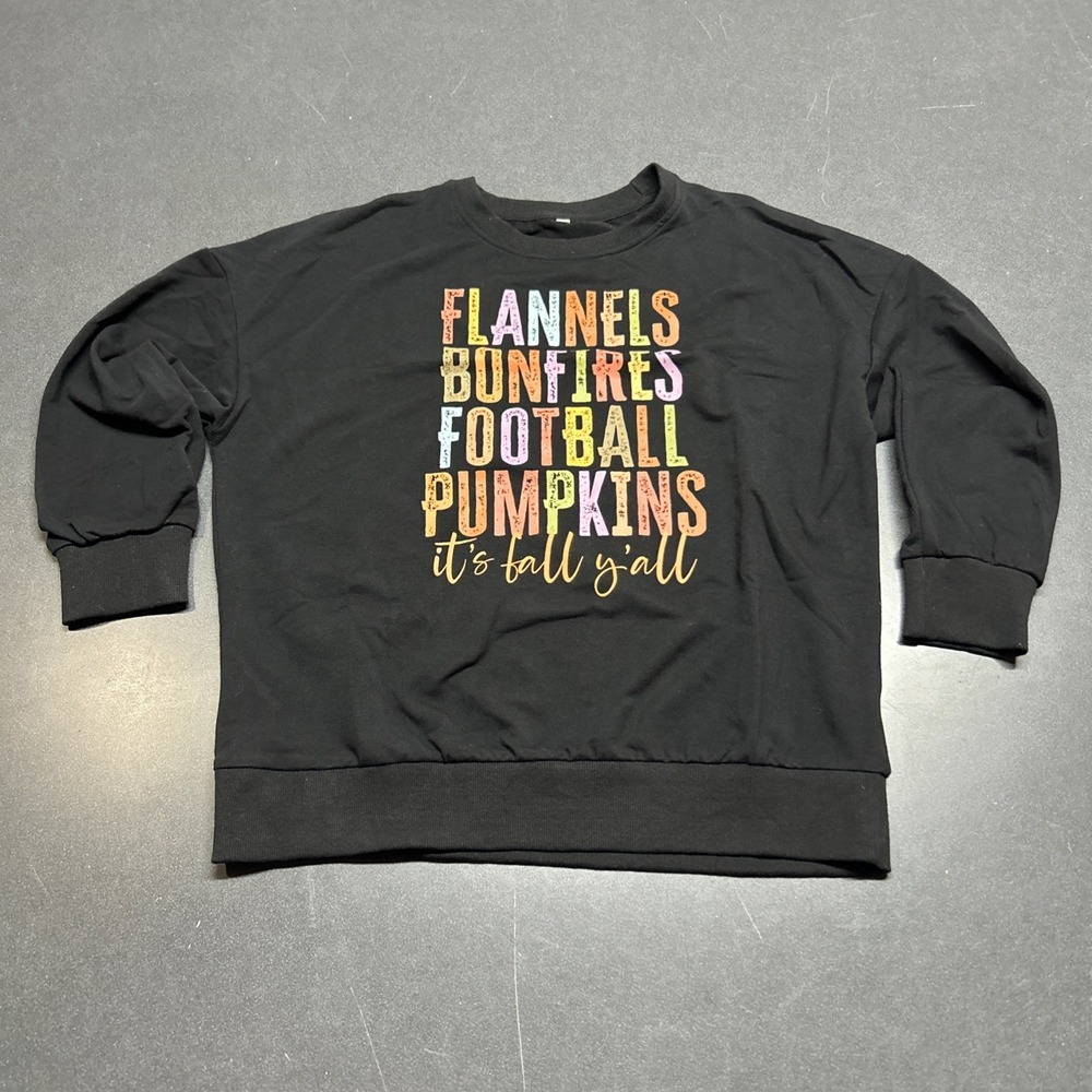 Women's Fall Crew Neck Sweatshirt Black Knit Size S Its Fall Ya'll Football